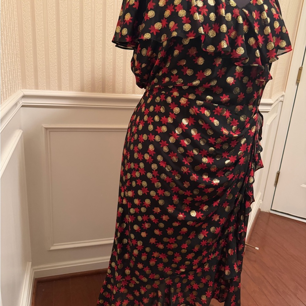 Lane Bryant Black Midi Dress with Red and Gold Floral Accents - Picture 2 of 6